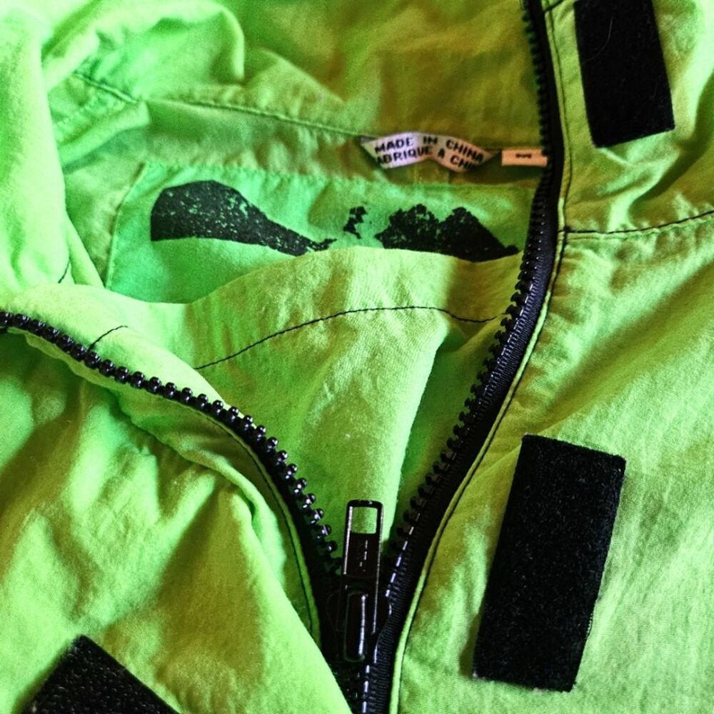 VTG Summer Gear Winbreaker Women M Outdoor Zip Mock Neck Pullover Neon Green - Picture 3 of 8
